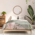 Bali  Pink Jungle Watercolour Palm and Monstera Leaves  Comforter Gallery Image 3