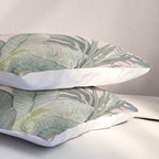 Bali  Pink Jungle Watercolour Palm and Monstera Leaves  Pillow Sham Gallery Image 3