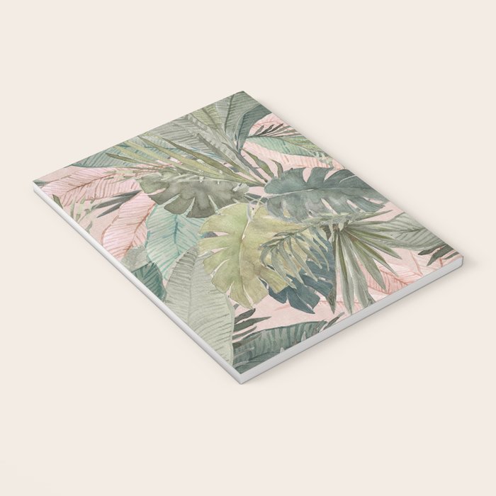 Bali  Pink Jungle Watercolour Palm and Monstera Leaves  Notebook Gallery Image 3