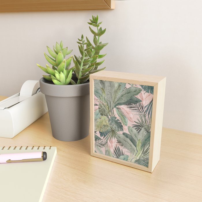 Bali  Pink Jungle Watercolour Palm and Monstera Leaves  Mini Art Print Gallery Image 2