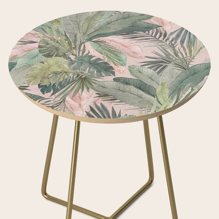 Bali  Pink Jungle Watercolour Palm and Monstera Leaves  Side Table Gallery Image 2