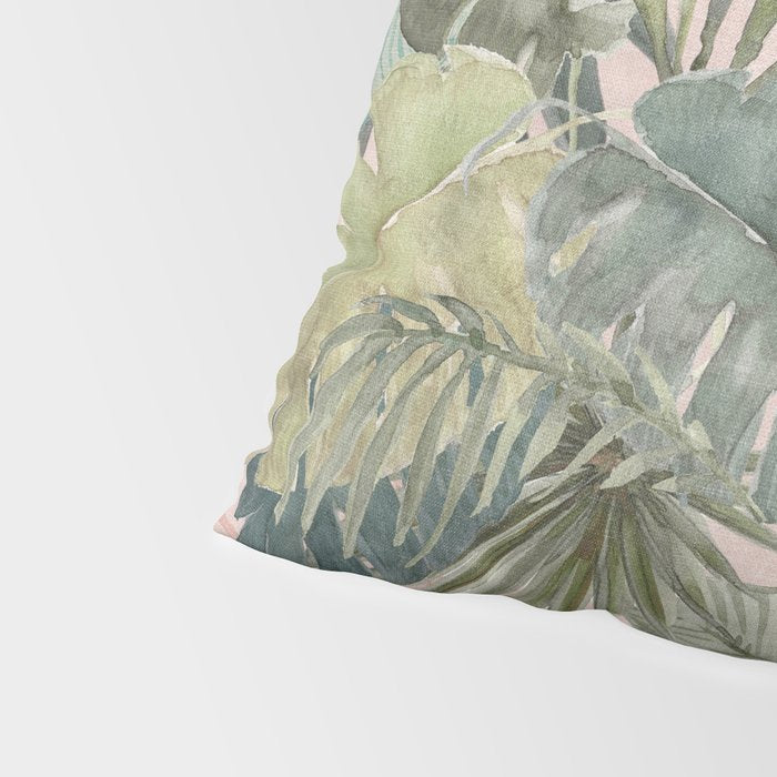 Bali  Pink Jungle Watercolour Palm and Monstera Leaves  Pillow Sham Gallery Image 4