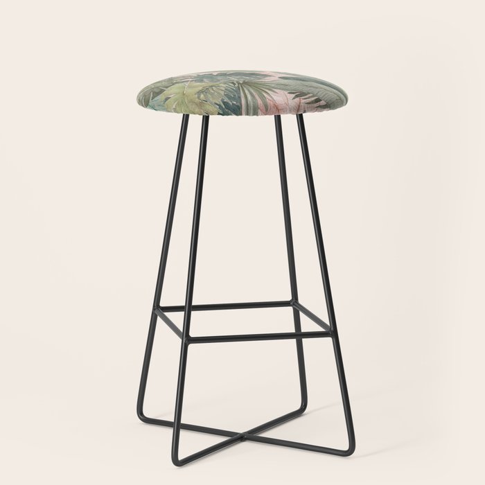 Bali  Pink Jungle Watercolour Palm and Monstera Leaves  Stool Gallery Image 1