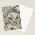 Bali  Pink Jungle Watercolour Palm and Monstera Leaves  Stationery Card Gallery Image 2