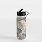 Bali  Pink Jungle Watercolour Palm and Monstera Leaves  Water Bottle Gallery Image 1