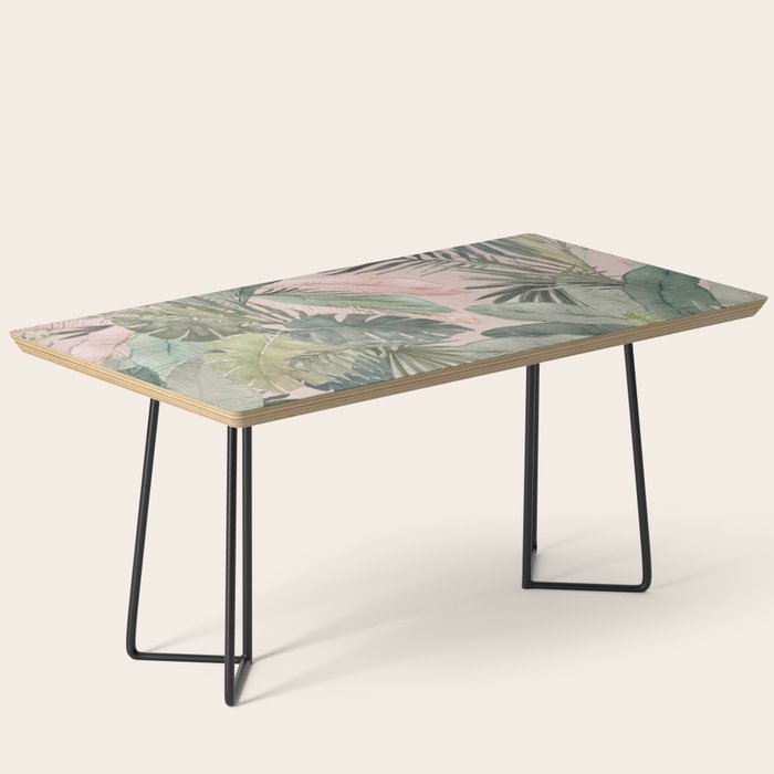 Bali  Pink Jungle Watercolour Palm and Monstera Leaves  Coffee Table Gallery Image 1