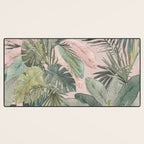 Bali  Pink Jungle Watercolour Palm and Monstera Leaves  Desk Mat Gallery Image 3