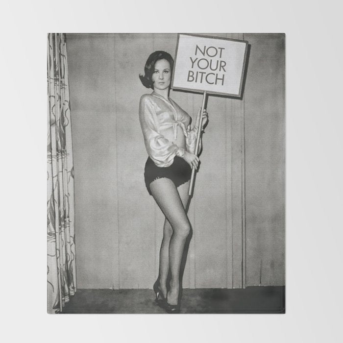 Not Your Bitch, Black and White Vintage Art Throw Blanket Gallery Image 2