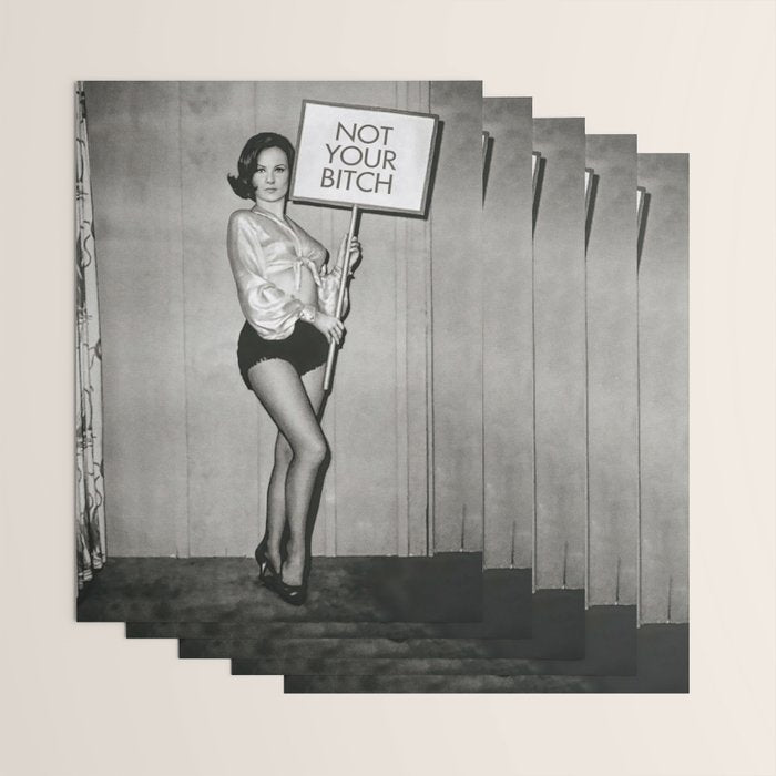 Not Your Bitch, Black and White Vintage Art Wrapping Paper Gallery Image 3