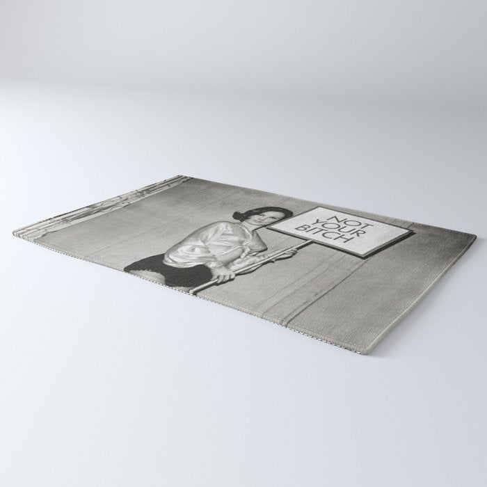 Not Your Bitch, Black and White Vintage Art Rug Gallery Image 3