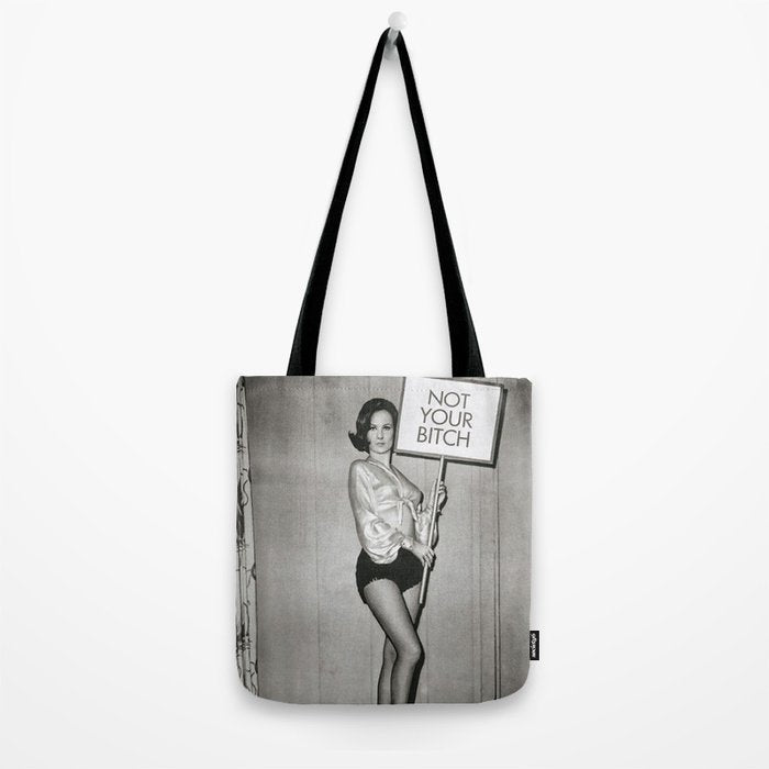 Not Your Bitch, Black and White Vintage Art Tote Bag Gallery Image 2