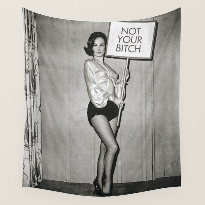 Not Your Bitch, Black and White Vintage Art Wall Tapestry Gallery Image 1