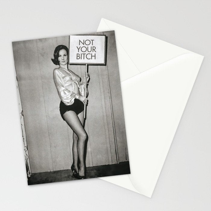 Not Your Bitch, Black and White Vintage Art Stationery Card Gallery Image 2