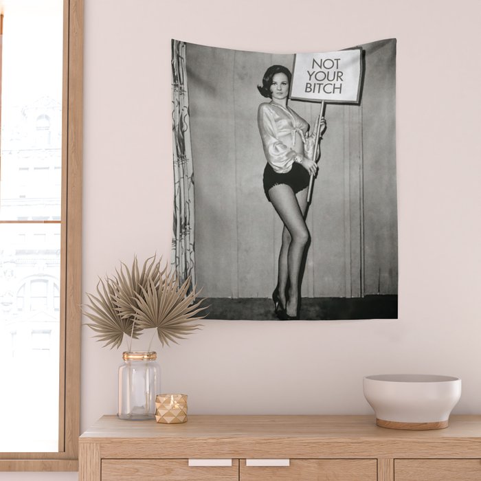 Not Your Bitch, Black and White Vintage Art Wall Tapestry Gallery Image 2