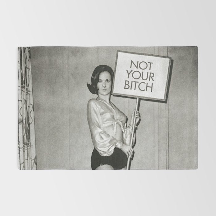 Not Your Bitch, Black and White Vintage Art Rug Gallery Image 2