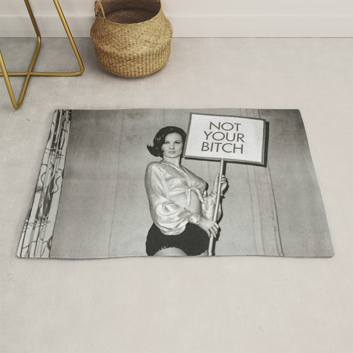 Not Your Bitch, Black and White Vintage Art Rug Gallery Image 1