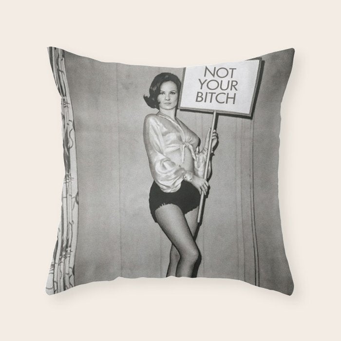 Not Your Bitch, Black and White Vintage Art Throw Pillow Gallery Image 6