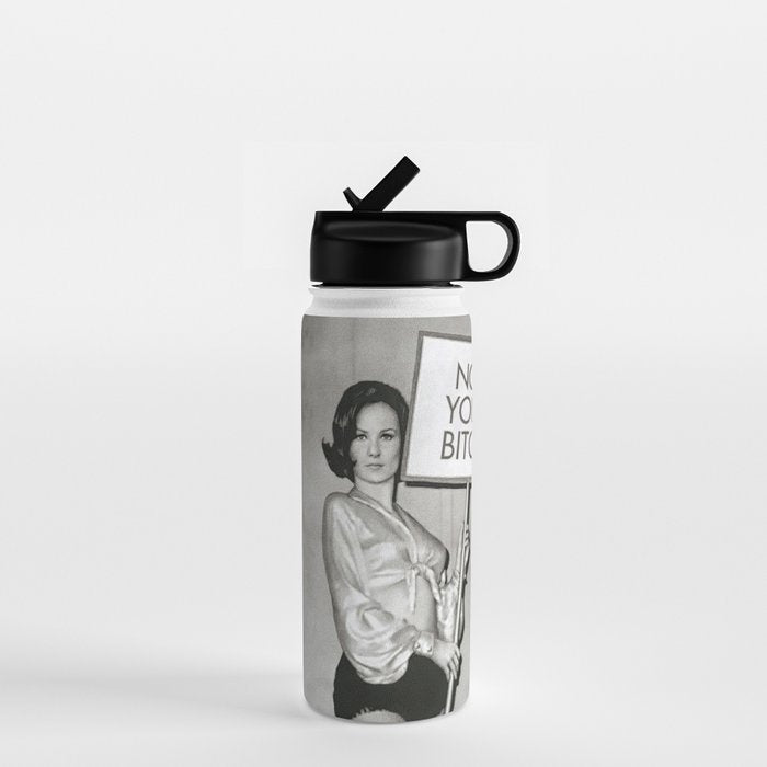 Not Your Bitch, Black and White Vintage Art Water Bottle Gallery Image 1
