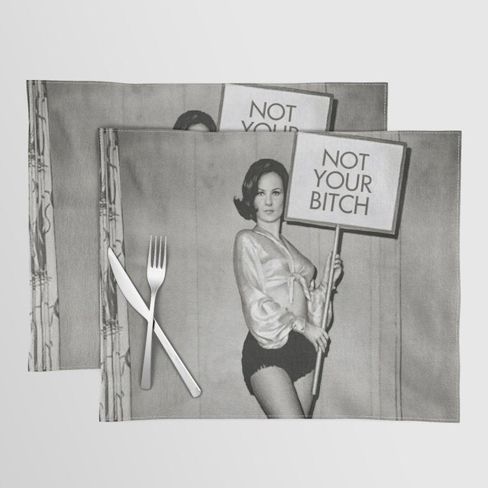Not Your Bitch, Black and White Vintage Art Placemat Gallery Image 1