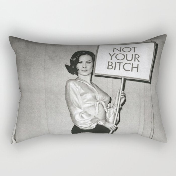 Not Your Bitch, Black and White Vintage Art Rectangular Pillow Gallery Image 2