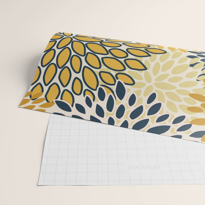 Floral Prints, Abstract Art, Navy Blue and Mustard Yellow, Wrapping Paper Gallery Image 2