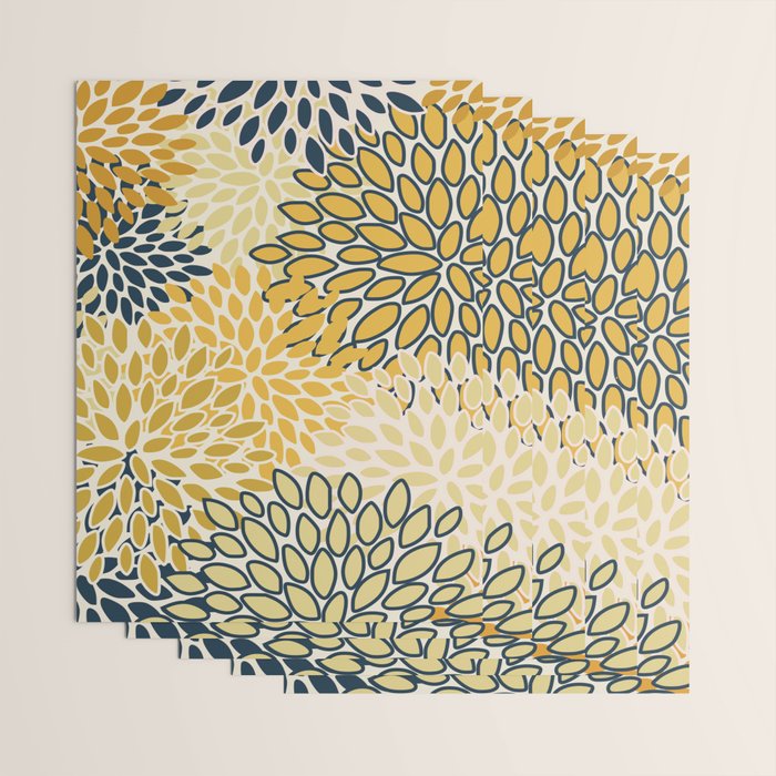 Floral Prints, Abstract Art, Navy Blue and Mustard Yellow, Wrapping Paper Gallery Image 3