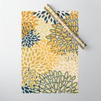 Floral Prints, Abstract Art, Navy Blue and Mustard Yellow, Wrapping Paper Gallery Image 1