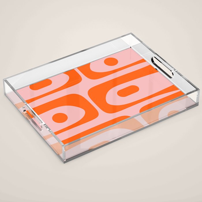 Mid Century Modern Piquet Minimalist Retro Abstract Pattern in Contemporary Orange and Pink Acrylic Tray Gallery Image 1