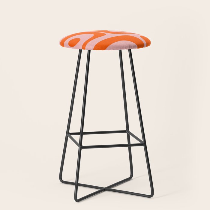 Mid Century Modern Piquet Minimalist Retro Abstract Pattern in Contemporary Orange and Pink Stool Gallery Image 1
