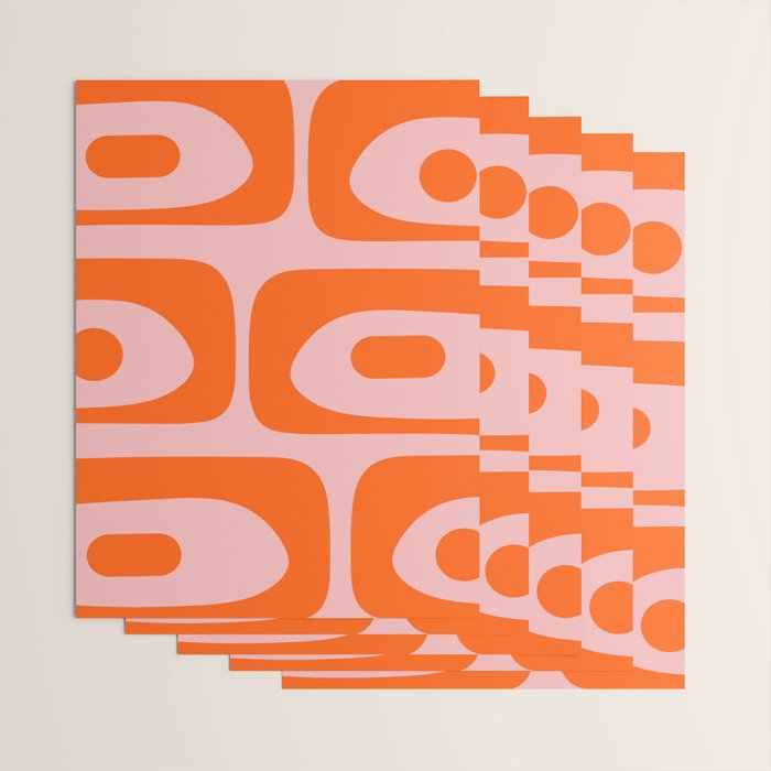 Mid Century Modern Piquet Minimalist Retro Abstract Pattern in Contemporary Orange and Pink Wrapping Paper Gallery Image 3