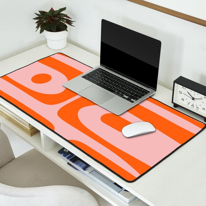 Mid Century Modern Piquet Minimalist Retro Abstract Pattern in Contemporary Orange and Pink Desk Mat Gallery Image 2