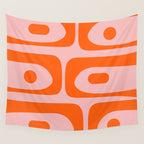 Mid Century Modern Piquet Minimalist Retro Abstract Pattern in Contemporary Orange and Pink Wall Tapestry Gallery Image 4