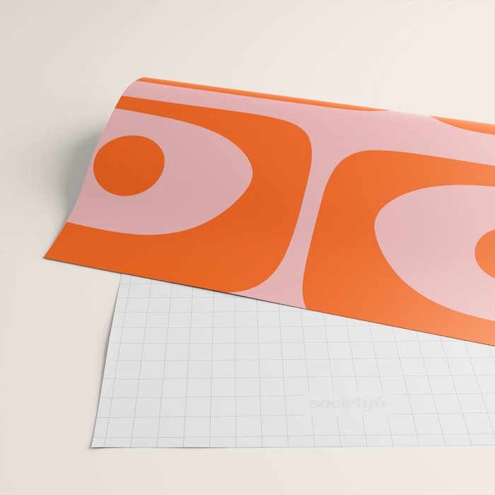 Mid Century Modern Piquet Minimalist Retro Abstract Pattern in Contemporary Orange and Pink Wrapping Paper Gallery Image 2