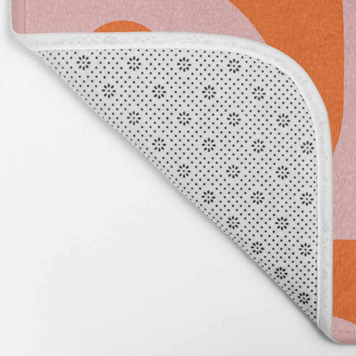 Mid Century Modern Piquet Minimalist Retro Abstract Pattern in Contemporary Orange and Pink Bath Mat Gallery Image 2