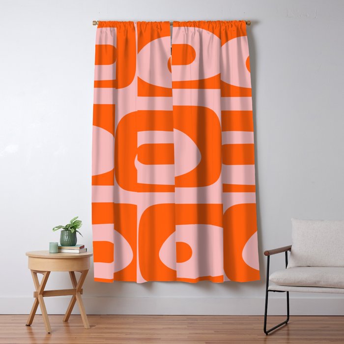 Mid Century Modern Piquet Minimalist Retro Abstract Pattern in Contemporary Orange and Pink Window Curtain Gallery Image 5