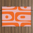 Mid Century Modern Piquet Minimalist Retro Abstract Pattern in Contemporary Orange and Pink Outdoor Rug Gallery Image 1
