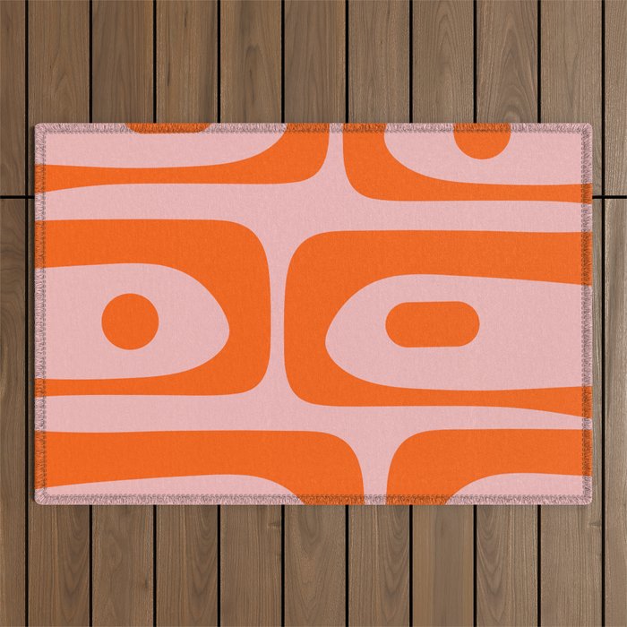 Mid Century Modern Piquet Minimalist Retro Abstract Pattern in Contemporary Orange and Pink Outdoor Rug Gallery Image 1