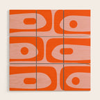 Mid Century Modern Piquet Minimalist Retro Abstract Pattern in Contemporary Orange and Pink Wood Wall Art Gallery Image 1