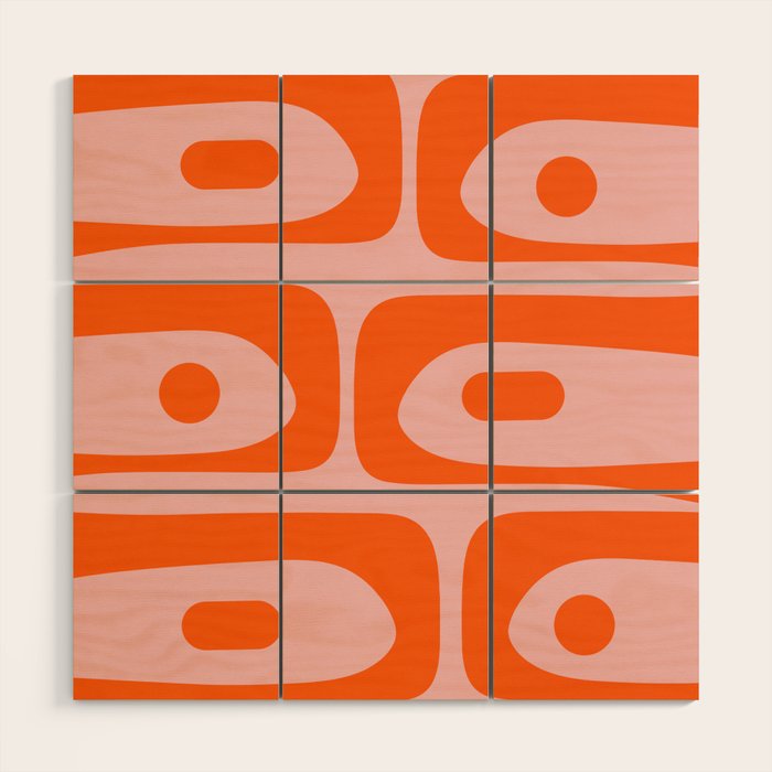 Mid Century Modern Piquet Minimalist Retro Abstract Pattern in Contemporary Orange and Pink Wood Wall Art Gallery Image 1