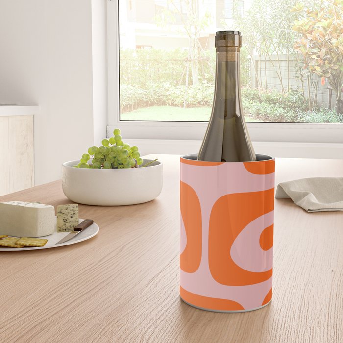Mid Century Modern Piquet Minimalist Retro Abstract Pattern in Contemporary Orange and Pink Wine Chiller Gallery Image 4