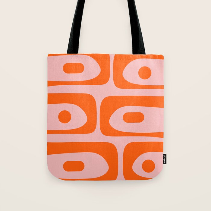 Mid Century Modern Piquet Minimalist Retro Abstract Pattern in Contemporary Orange and Pink Tote Bag Gallery Image 1
