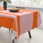 Mid Century Modern Piquet Minimalist Retro Abstract Pattern in Contemporary Orange and Pink Tablecloth Gallery Image 3