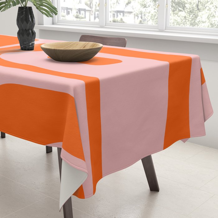 Mid Century Modern Piquet Minimalist Retro Abstract Pattern in Contemporary Orange and Pink Tablecloth Gallery Image 3