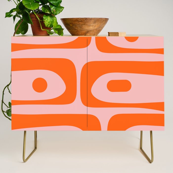 Mid Century Modern Piquet Minimalist Retro Abstract Pattern in Contemporary Orange and Pink Credenza Gallery Image 1