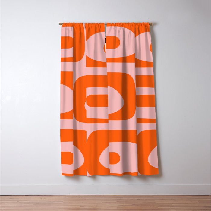 Mid Century Modern Piquet Minimalist Retro Abstract Pattern in Contemporary Orange and Pink Window Curtain Gallery Image 3