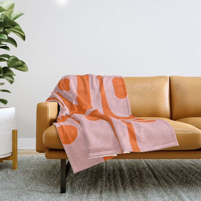 Mid Century Modern Piquet Minimalist Retro Abstract Pattern in Contemporary Orange and Pink Throw Blanket Gallery Image 1
