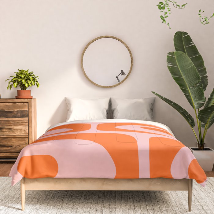 Mid Century Modern Piquet Minimalist Retro Abstract Pattern in Contemporary Orange and Pink Comforter Gallery Image 3
