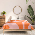 Mid Century Modern Piquet Minimalist Retro Abstract Pattern in Contemporary Orange and Pink Comforter Gallery Image 3