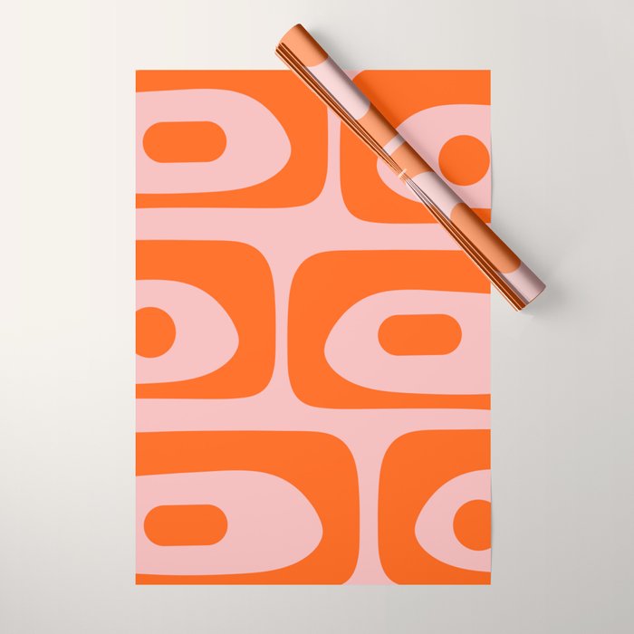 Mid Century Modern Piquet Minimalist Retro Abstract Pattern in Contemporary Orange and Pink Wrapping Paper Gallery Image 1