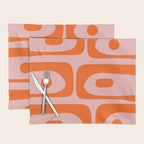 Mid Century Modern Piquet Minimalist Retro Abstract Pattern in Contemporary Orange and Pink Placemat Gallery Image 1